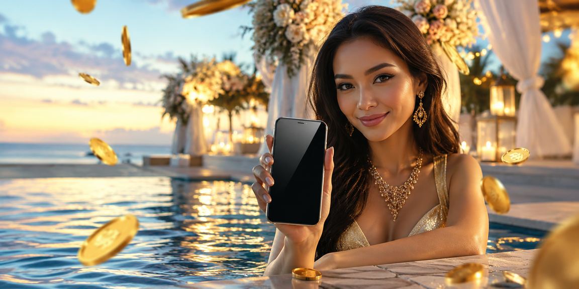 Pengguna membuka aplikasi taruhan casino dan olahraga di ponsel sambil bersantai di pantai