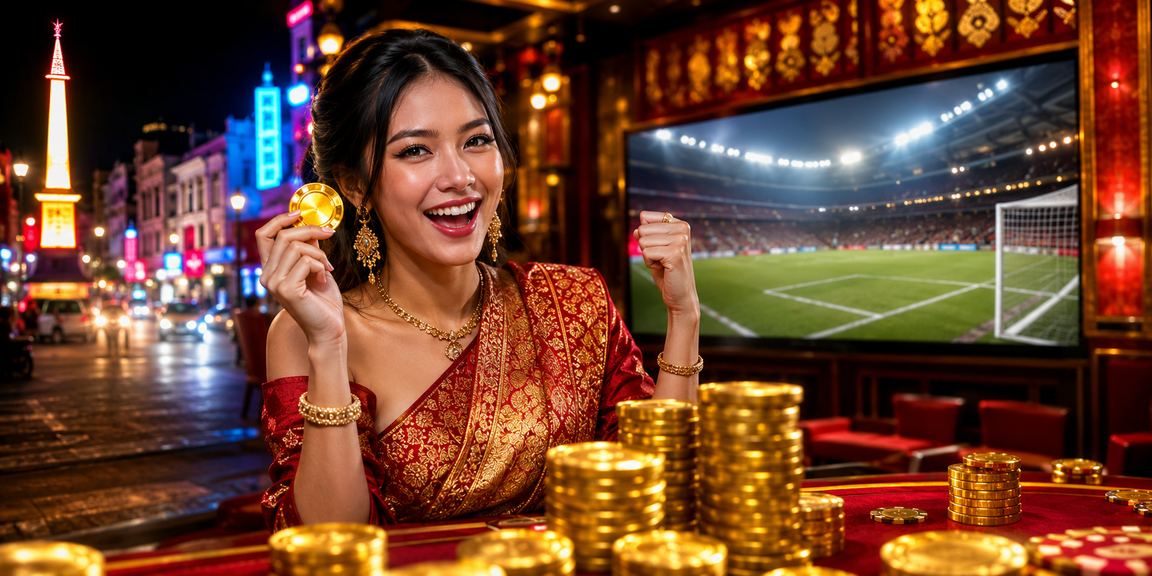 Permainan kartu casino dengan lampu neon berwarna-warni di meja hijau mewah