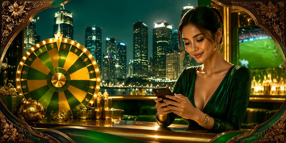 Model Vietnam elegan berpose di depan meja roulette kasino bergaya mewah